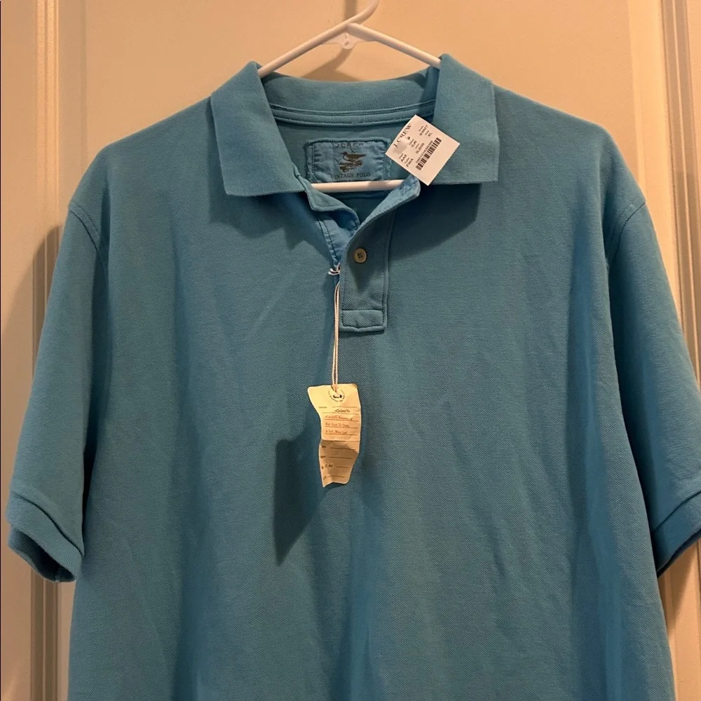 NWT J. Crew Vintage Polo Tailored Fit 1/4 button Shirt short sleeves XL sky blue